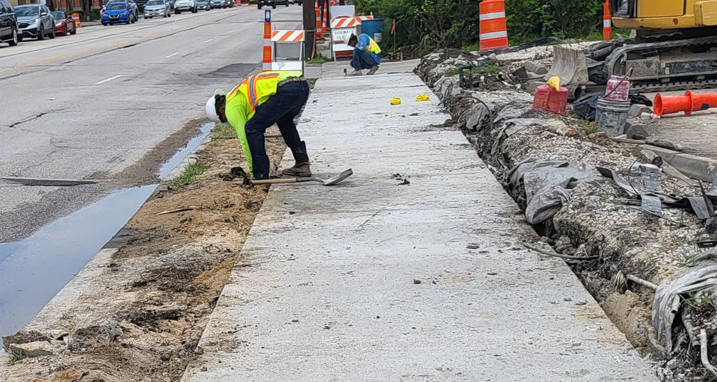 Completed concrete sidewalk.