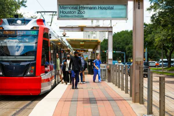 Passengers can ride to the Houston Zoo via the METRORail Red Line.